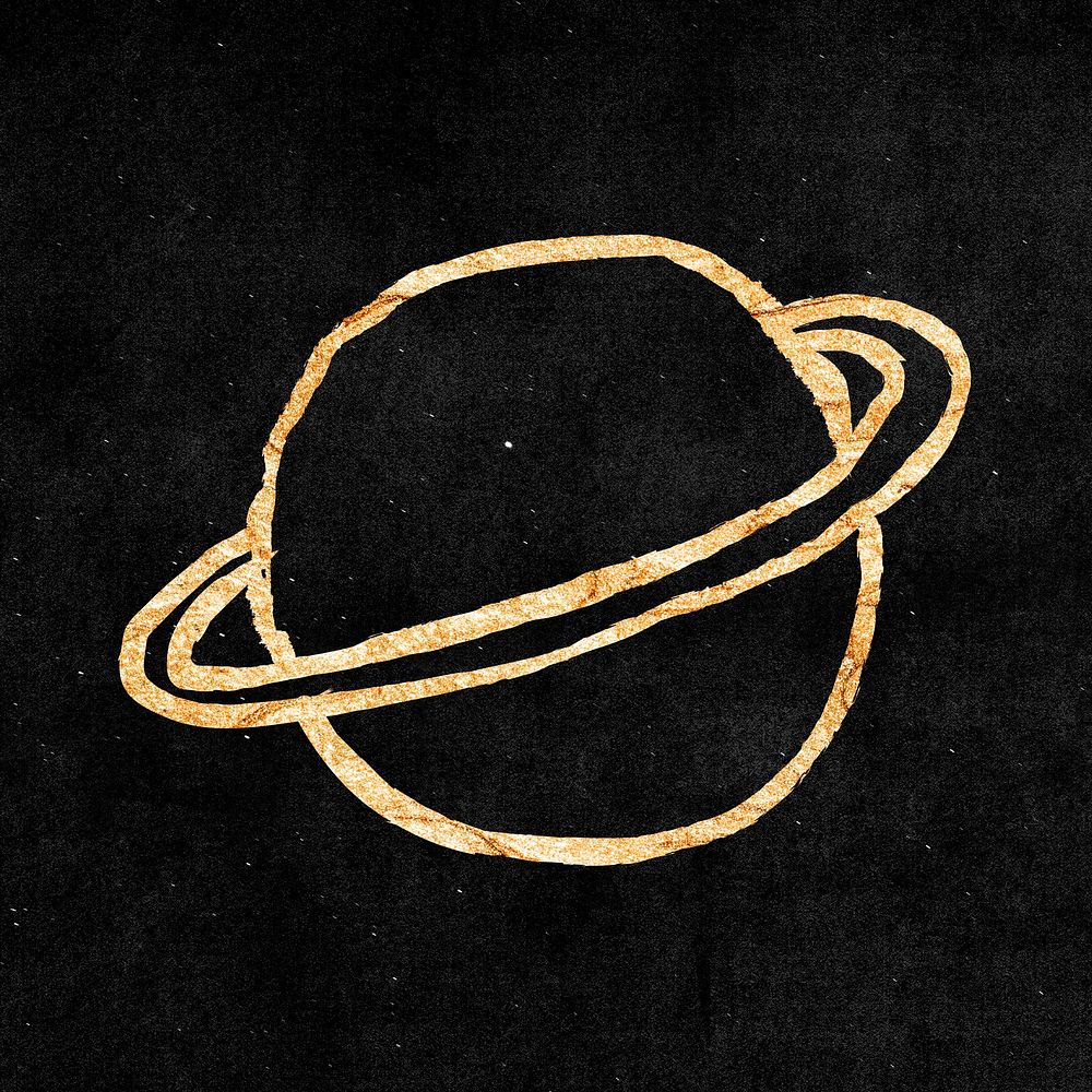 Planet Saturn sticker, gold aesthetic doodle psd