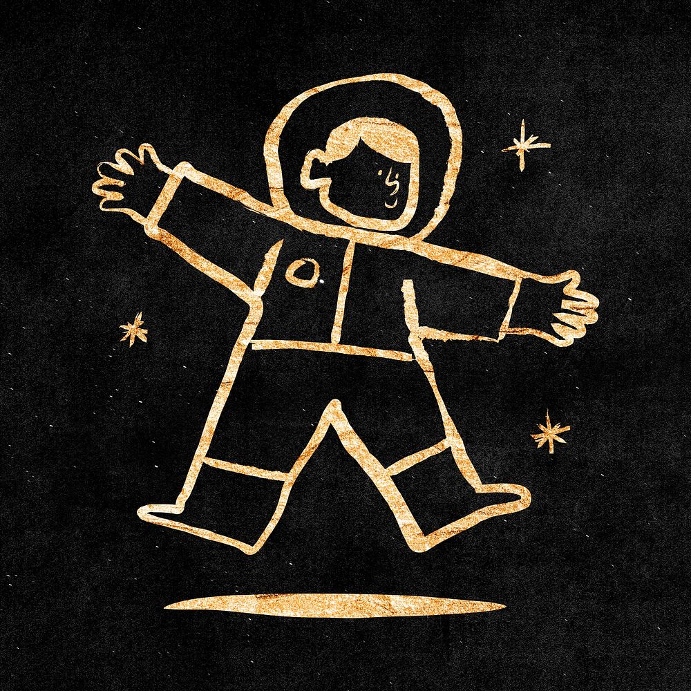 Cute astronaut, gold aesthetic doodle