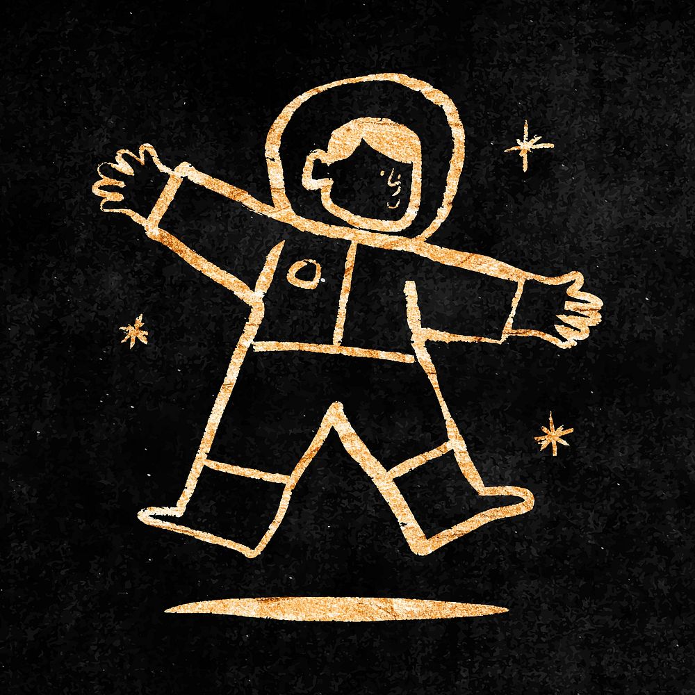 Cute astronaut sticker, gold aesthetic doodle vector