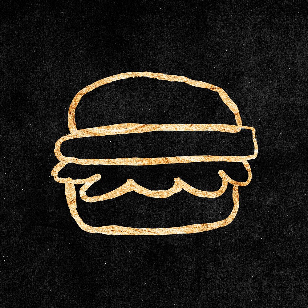 Hamburger sticker, gold aesthetic doodle psd