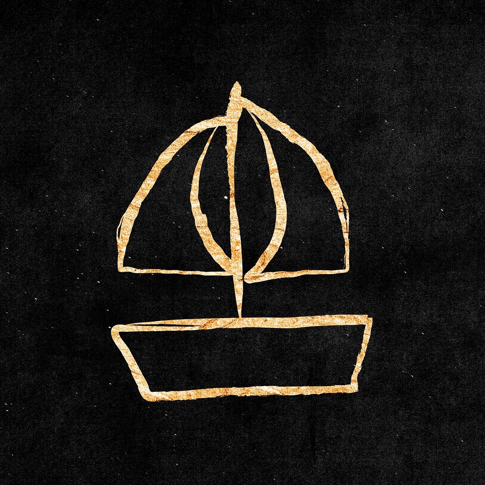 Cute sailboat, gold aesthetic doodle