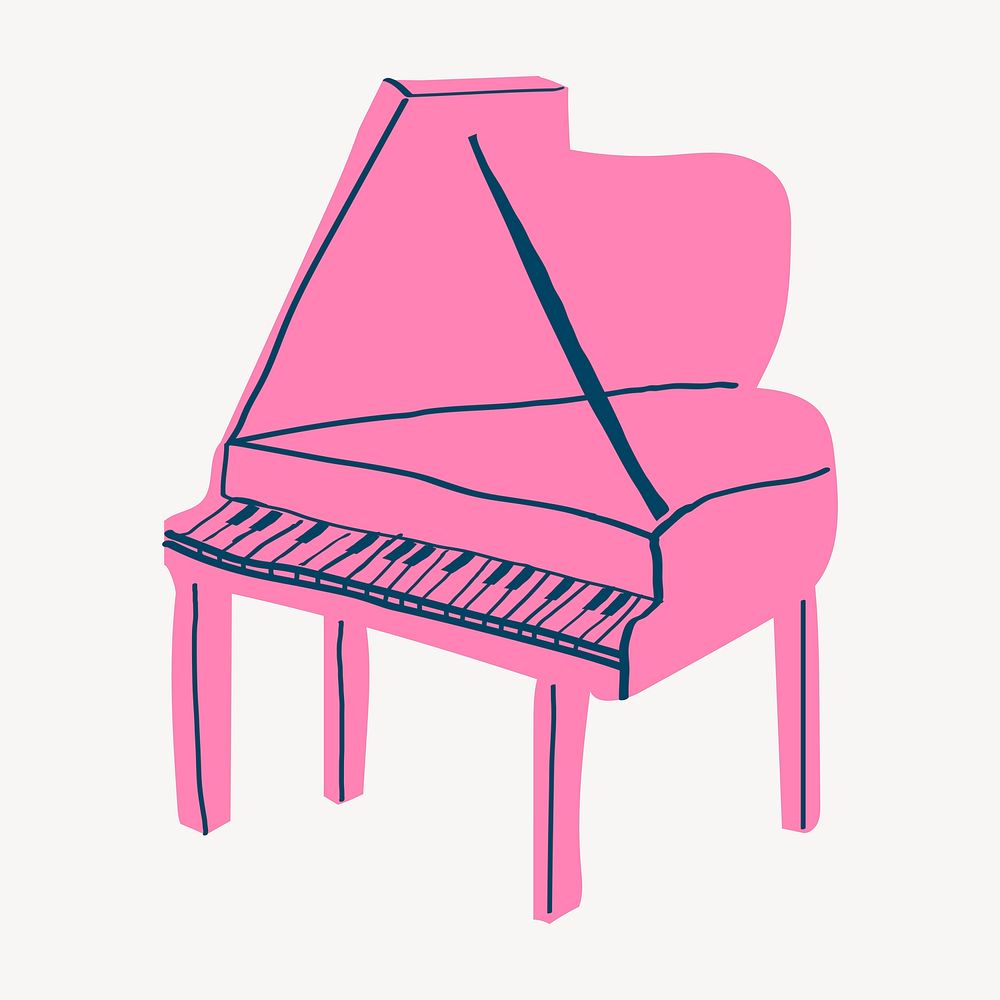 Grand piano, cute doodle in colorful design