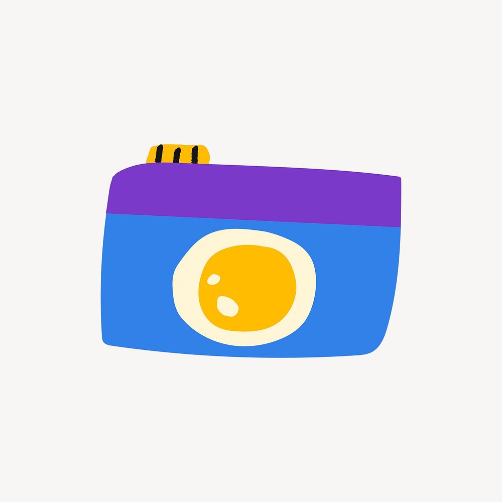 Camera sticker, cute doodle in colorful design psd