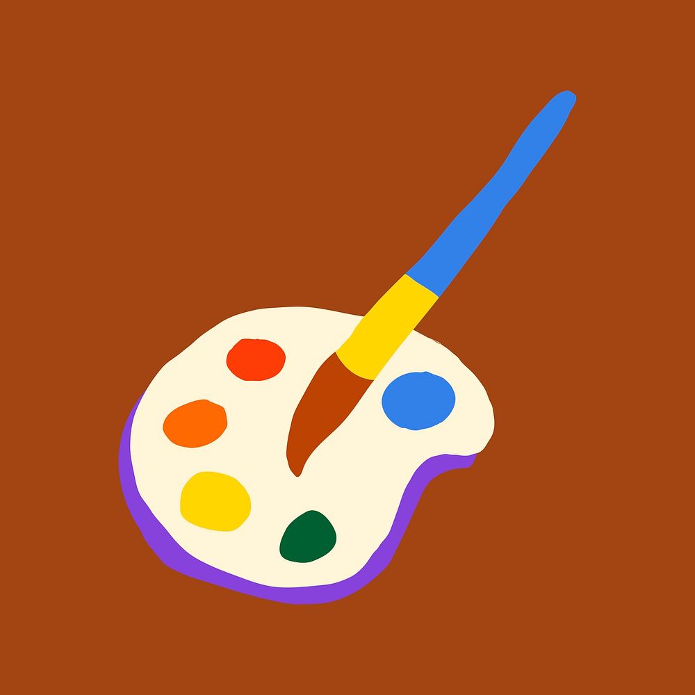 Color palette, brush sticker, cute doodle in colorful design vector