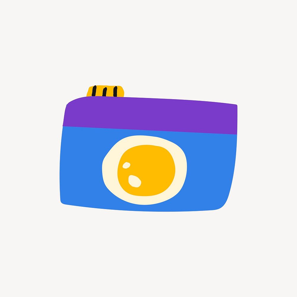 Camera sticker, cute doodle in colorful design vector