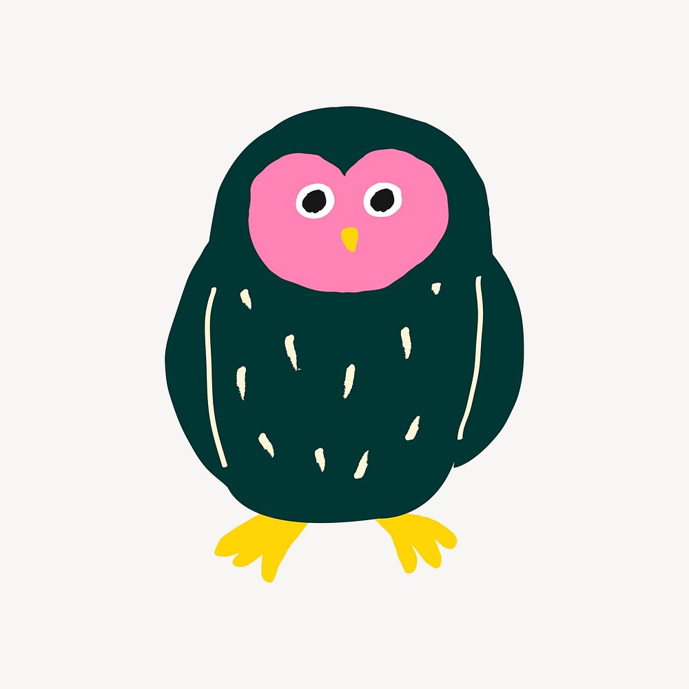 Owl bird sticker, cute doodle in colorful design psd