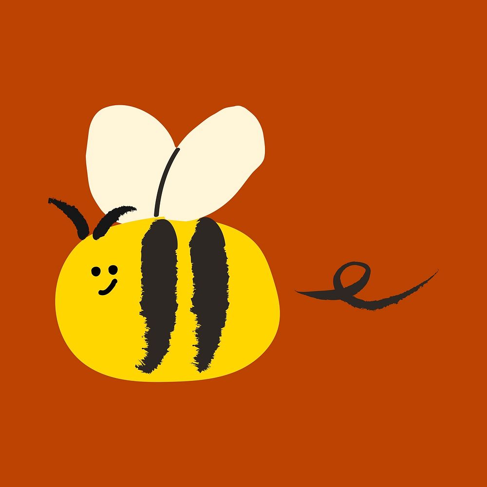 Flying bee sticker, cute doodle in colorful design vector