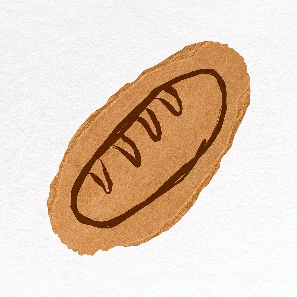 Baguette bread doodle sticker, ripped paper design psd
