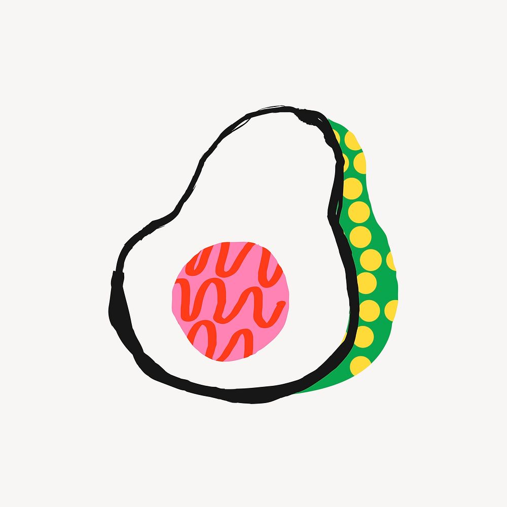 Avocado fruit doodle sticker, funky design psd