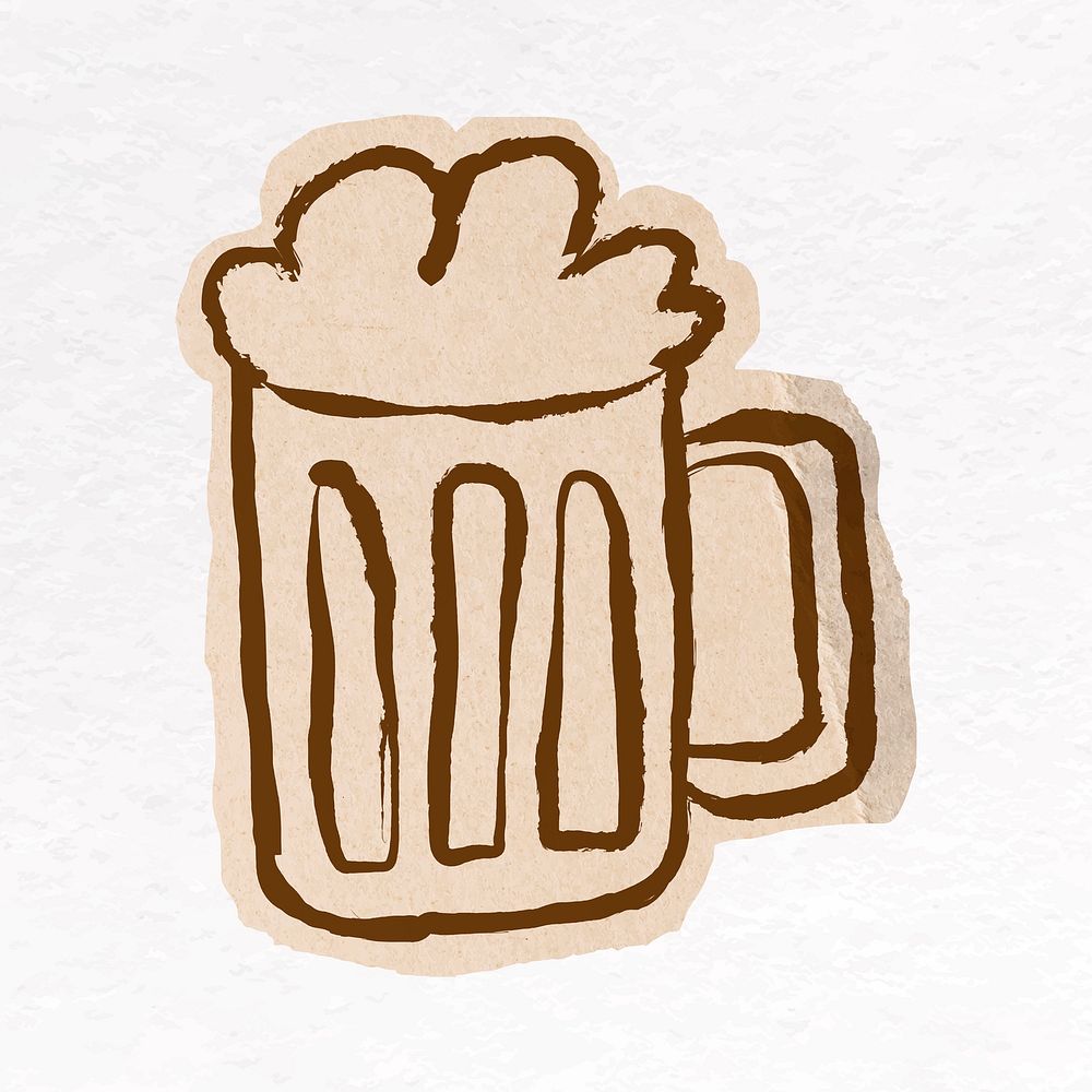 Beer glass doodle sticker, ripped paper design vector