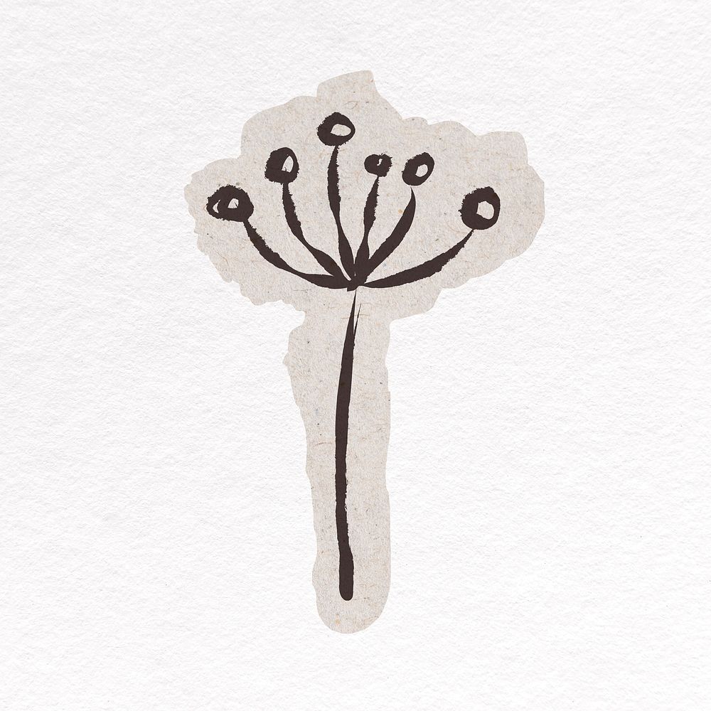 Cute flower doodle sticker, ripped paper design psd