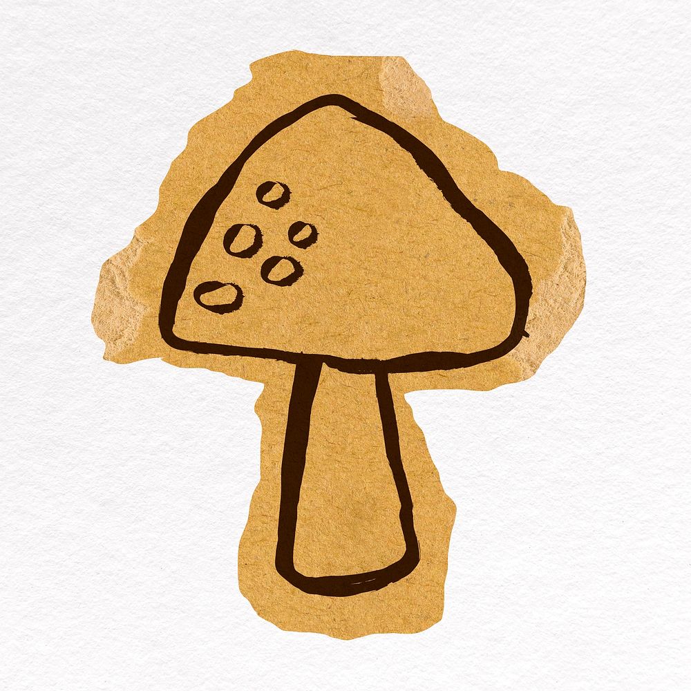 Mushroom doodle, ripped paper design
