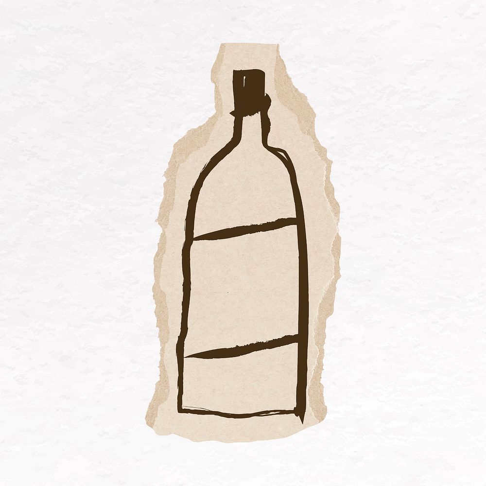 Bottle doodle sticker, ripped paper design vector