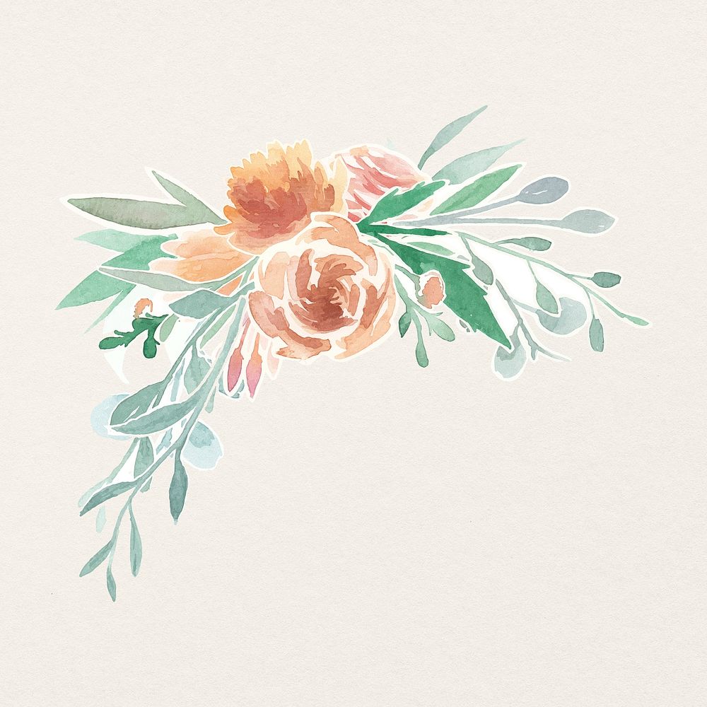 Flower ornament bouquet, old rose botanical painting psd