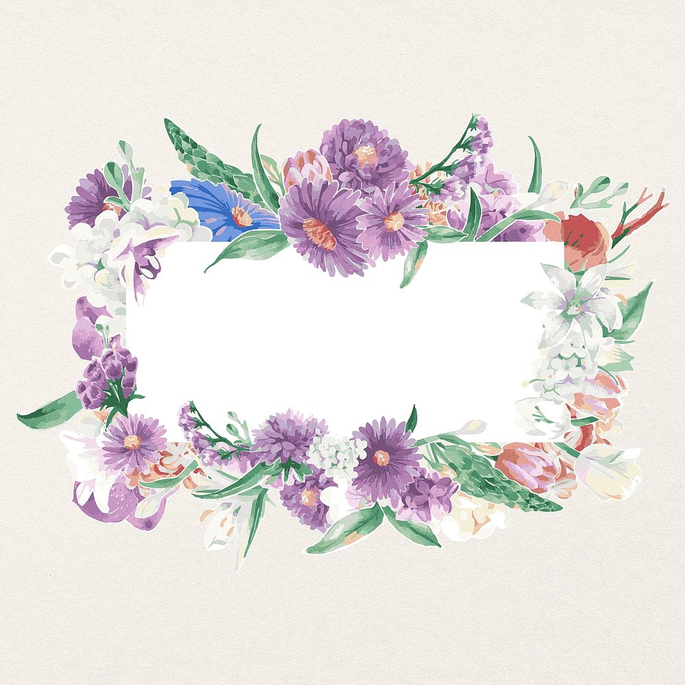 Purple flower garland frame, botanical illustration psd set           
