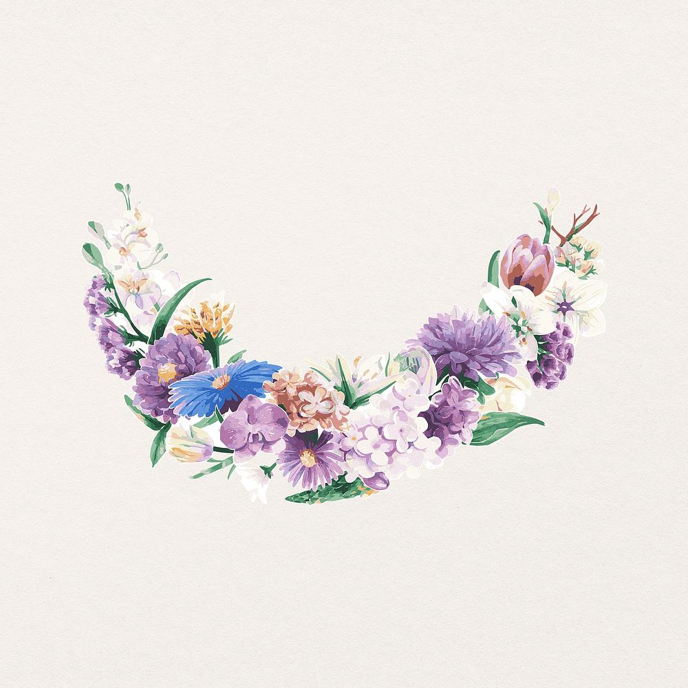 Flower background, purple floral watercolor illustration