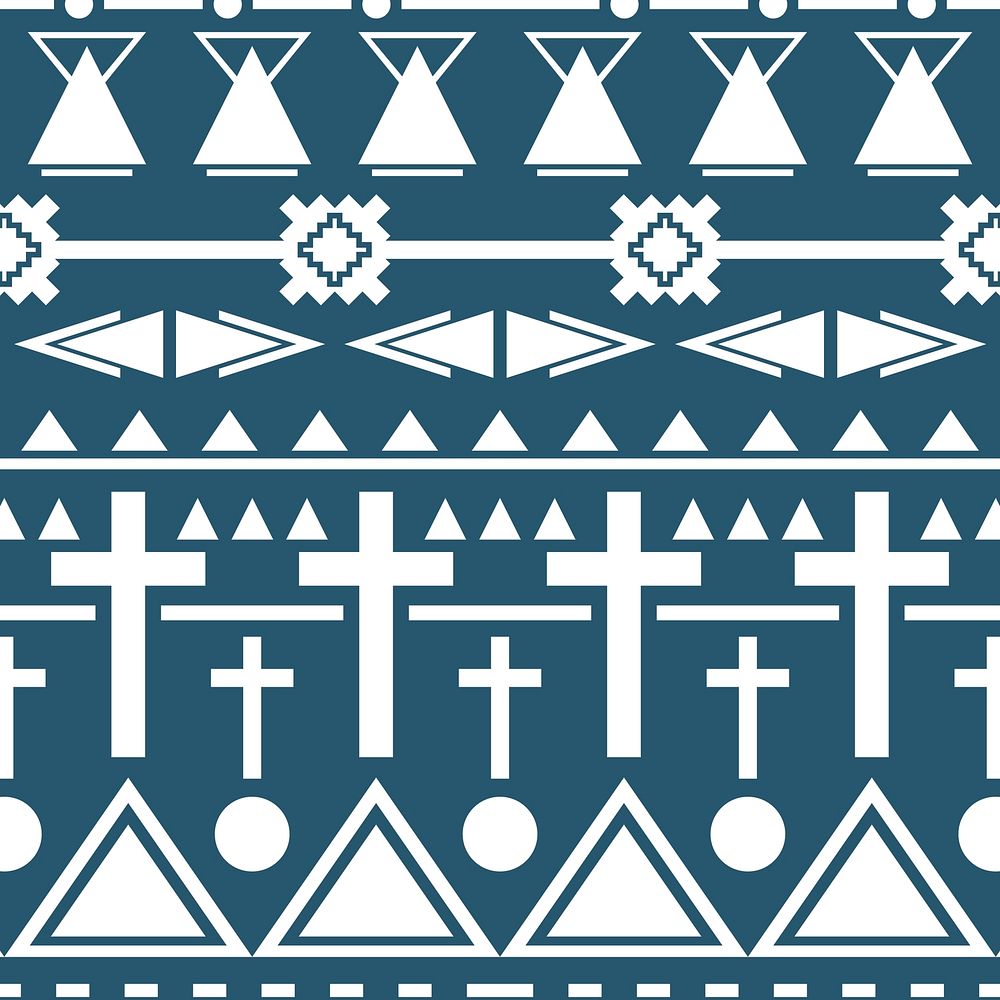 Tribal seamless pattern background vector, white and blue textile
