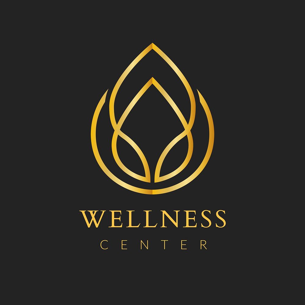 Wellness center flower logo template, classy gold nature design psd