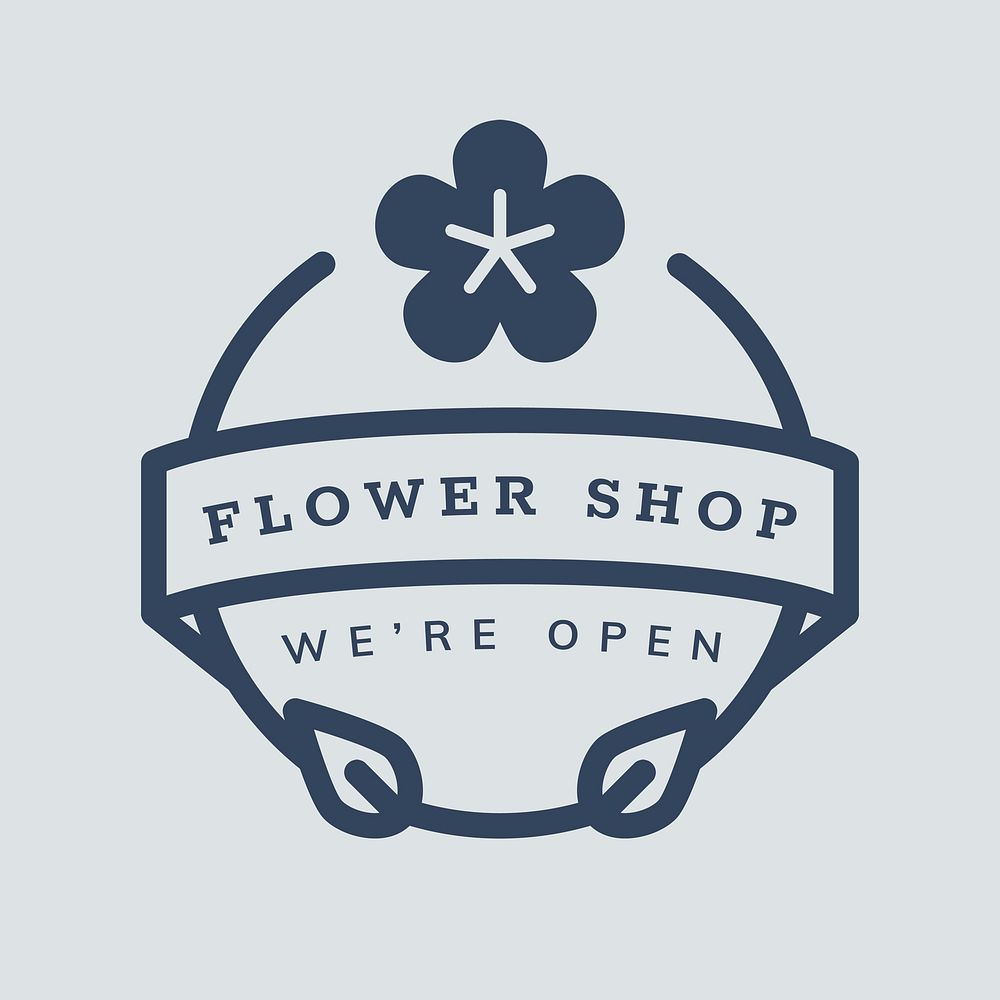 Flower shop logo business template for retro branding design psd