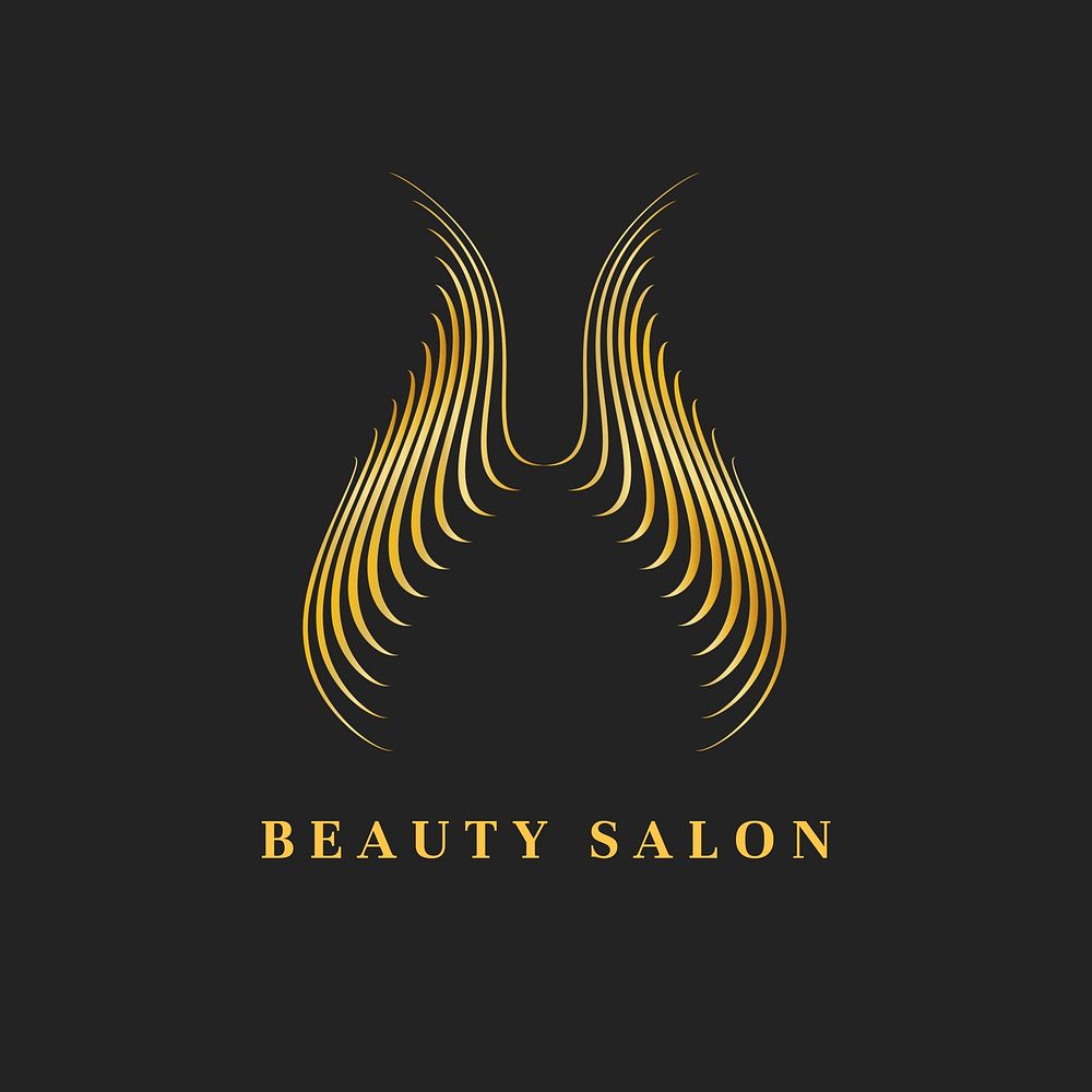 Beauty salon logo template, gold luxury design psd