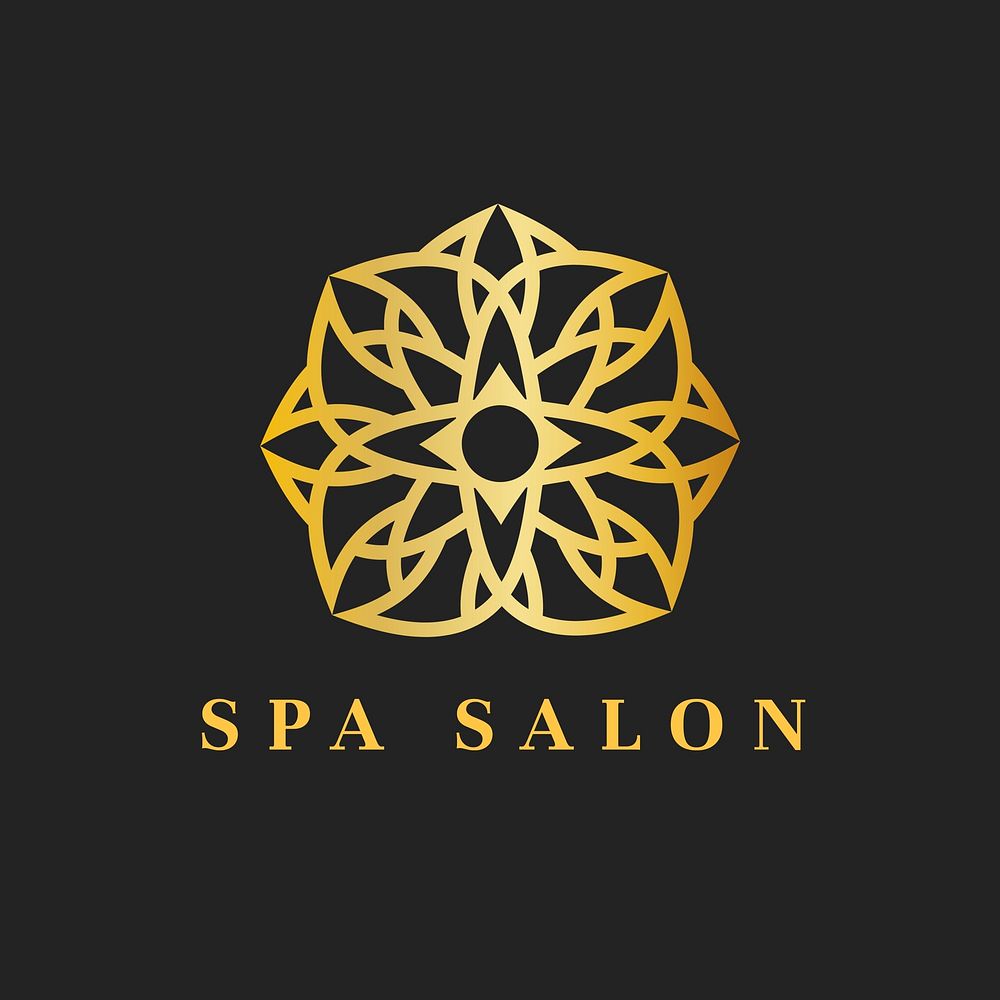 Wellness spa flower logo template, classy gold nature design psd
