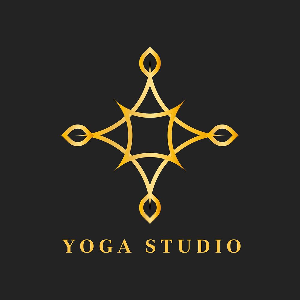 Gold yoga logo template, luxury creative design for health & wellness business psd