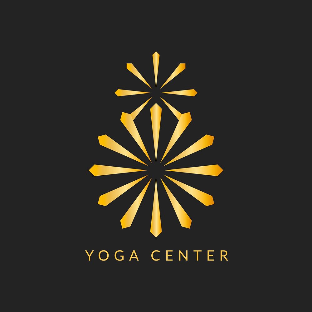 Yoga center gold logo template, elegant modern design psd