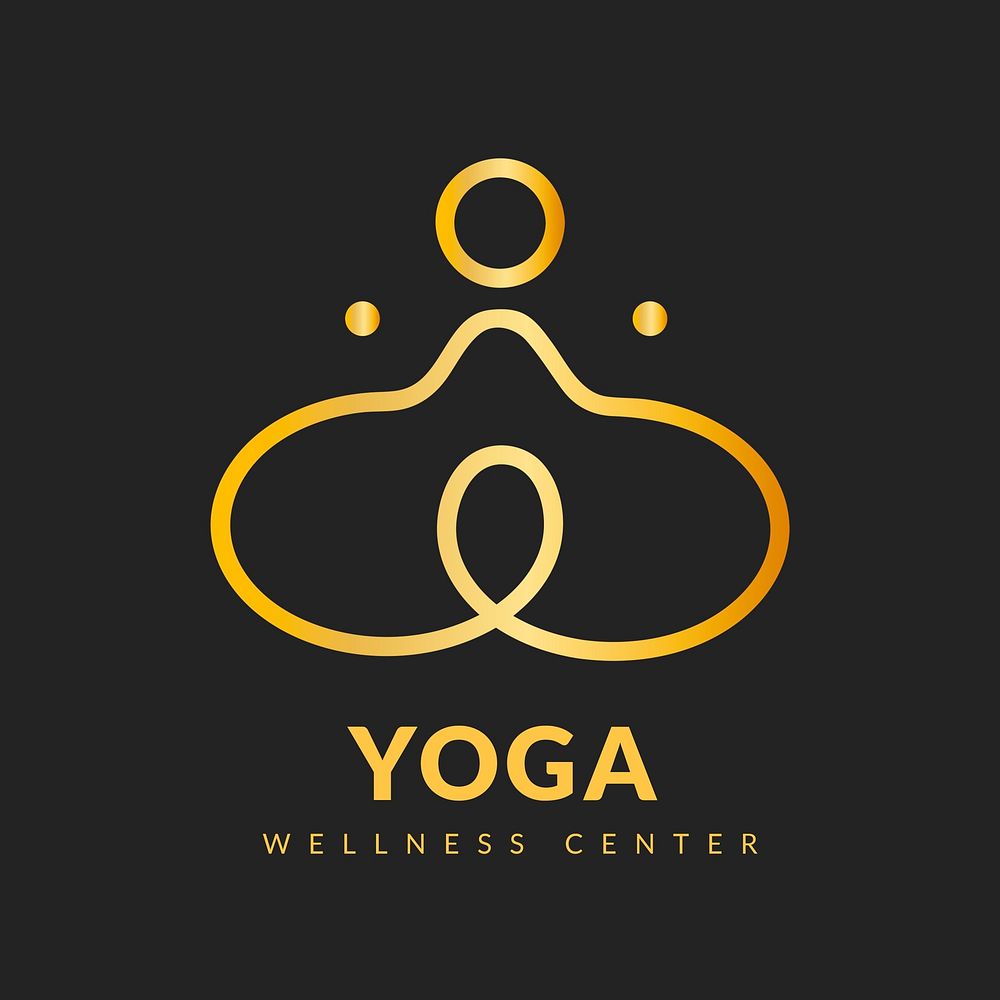 Modern yoga logo template, classy gold wellness business psd