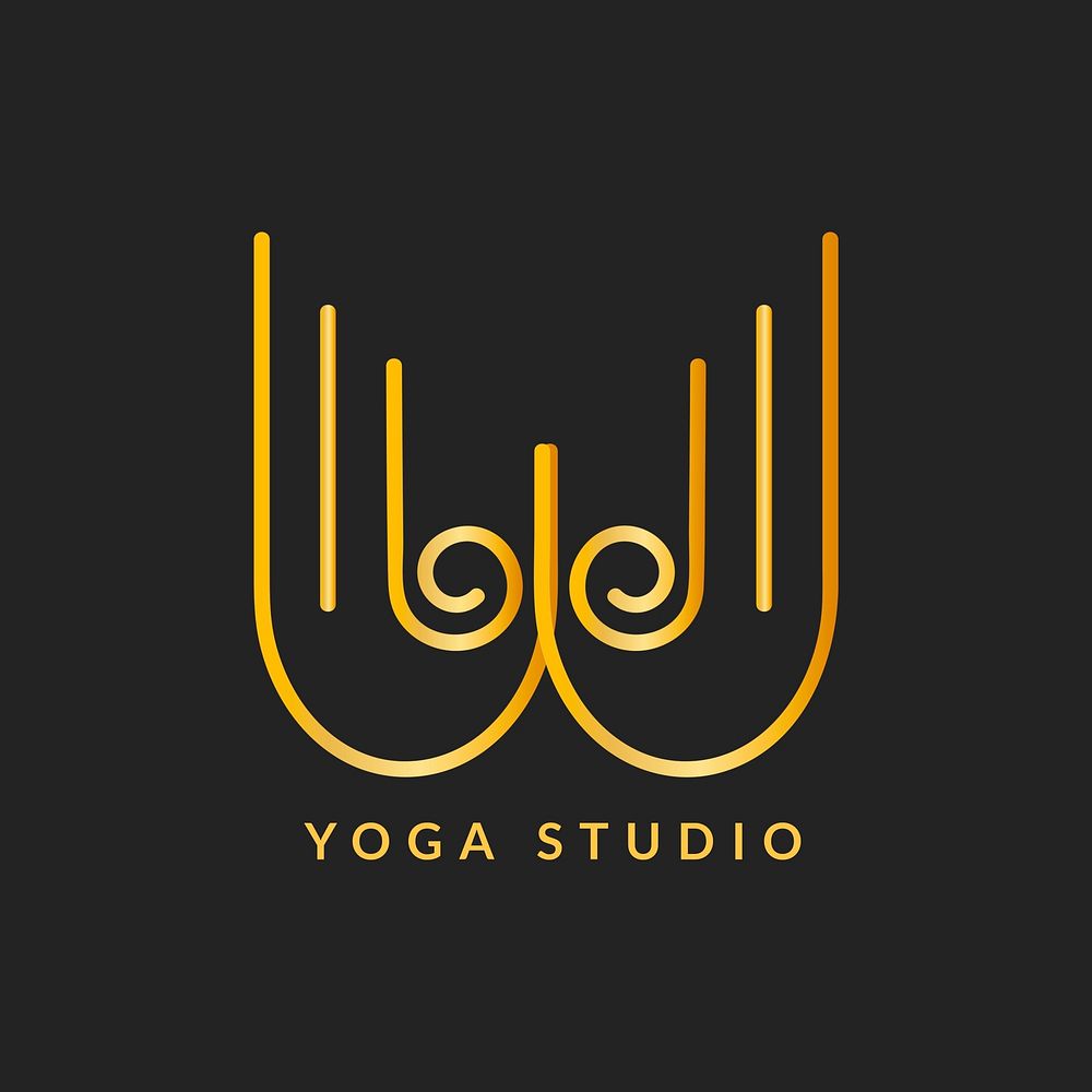 Yoga studio logo template, modern gold wellness business psd