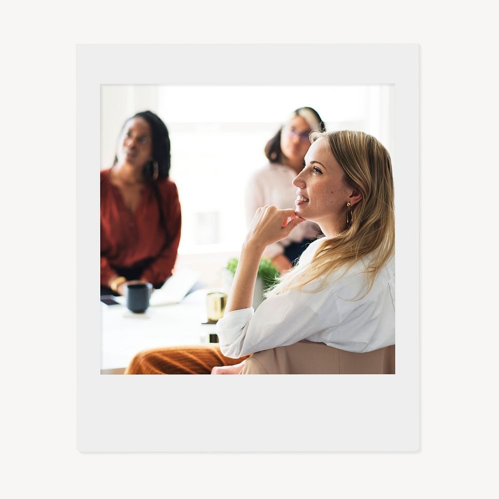 Businesswoman smiling in meeting instant photo, business image