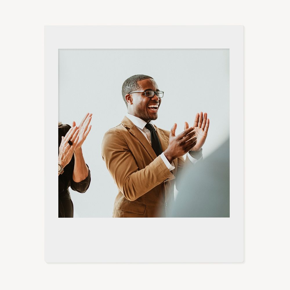 Black businessman clapping instant photo, success image