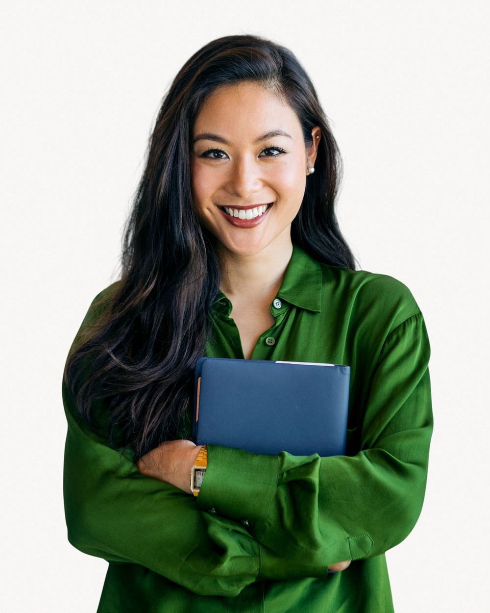 Asian businesswoman, isolated on off white