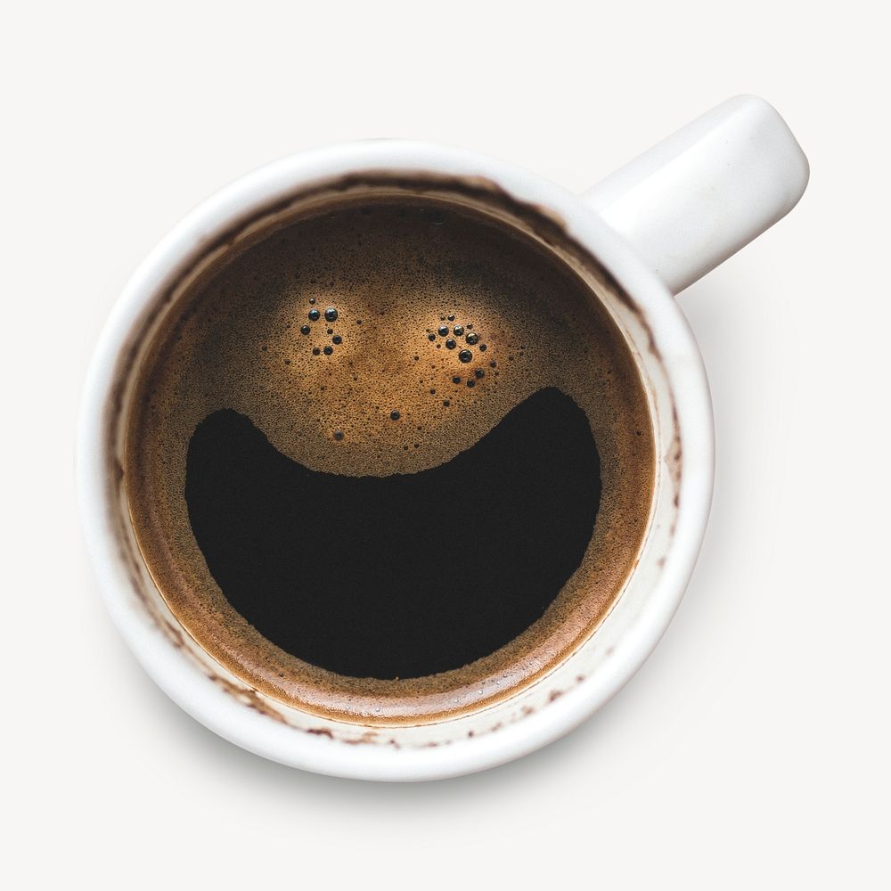 Hot coffee sticker, smiling face image psd