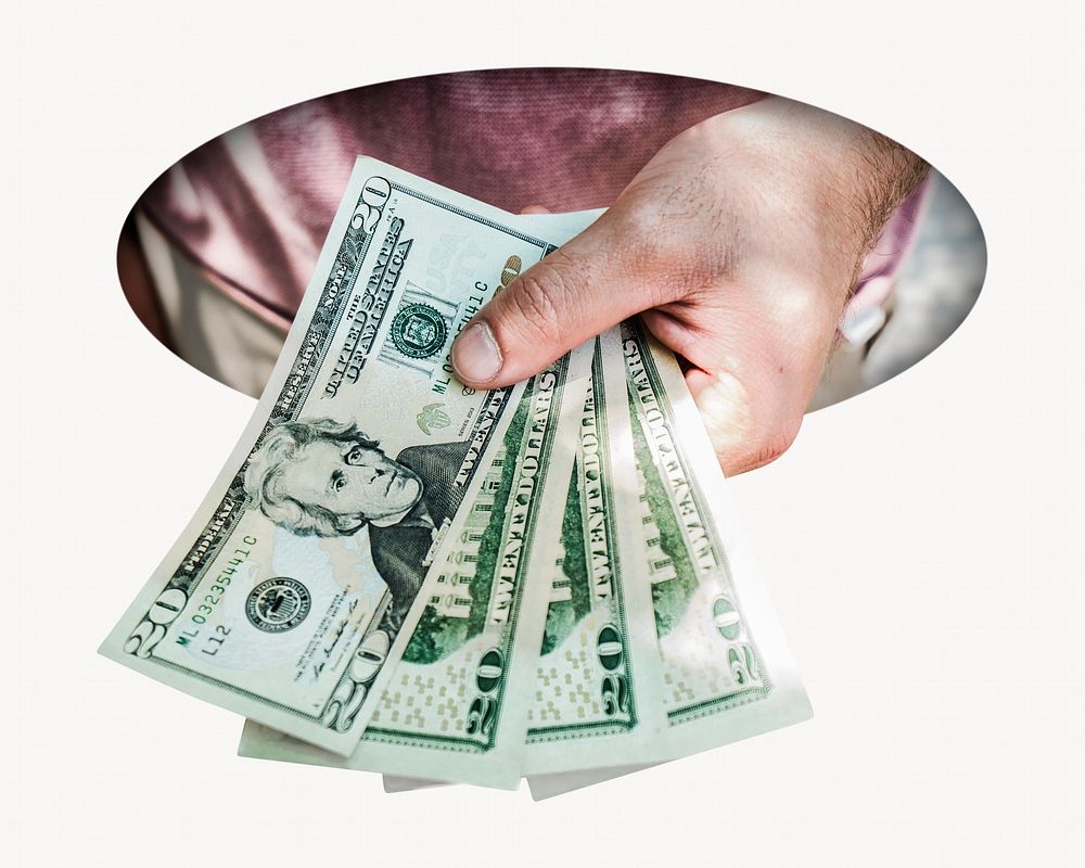 Hand holding money image on white background