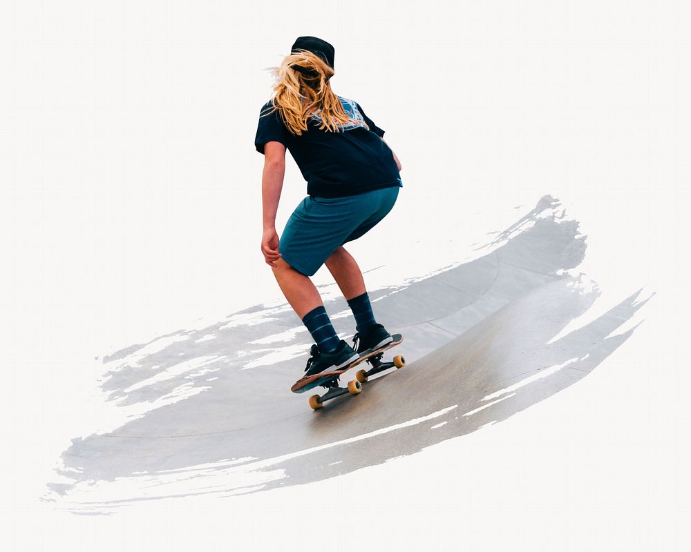Woman skateboarding photo on white background