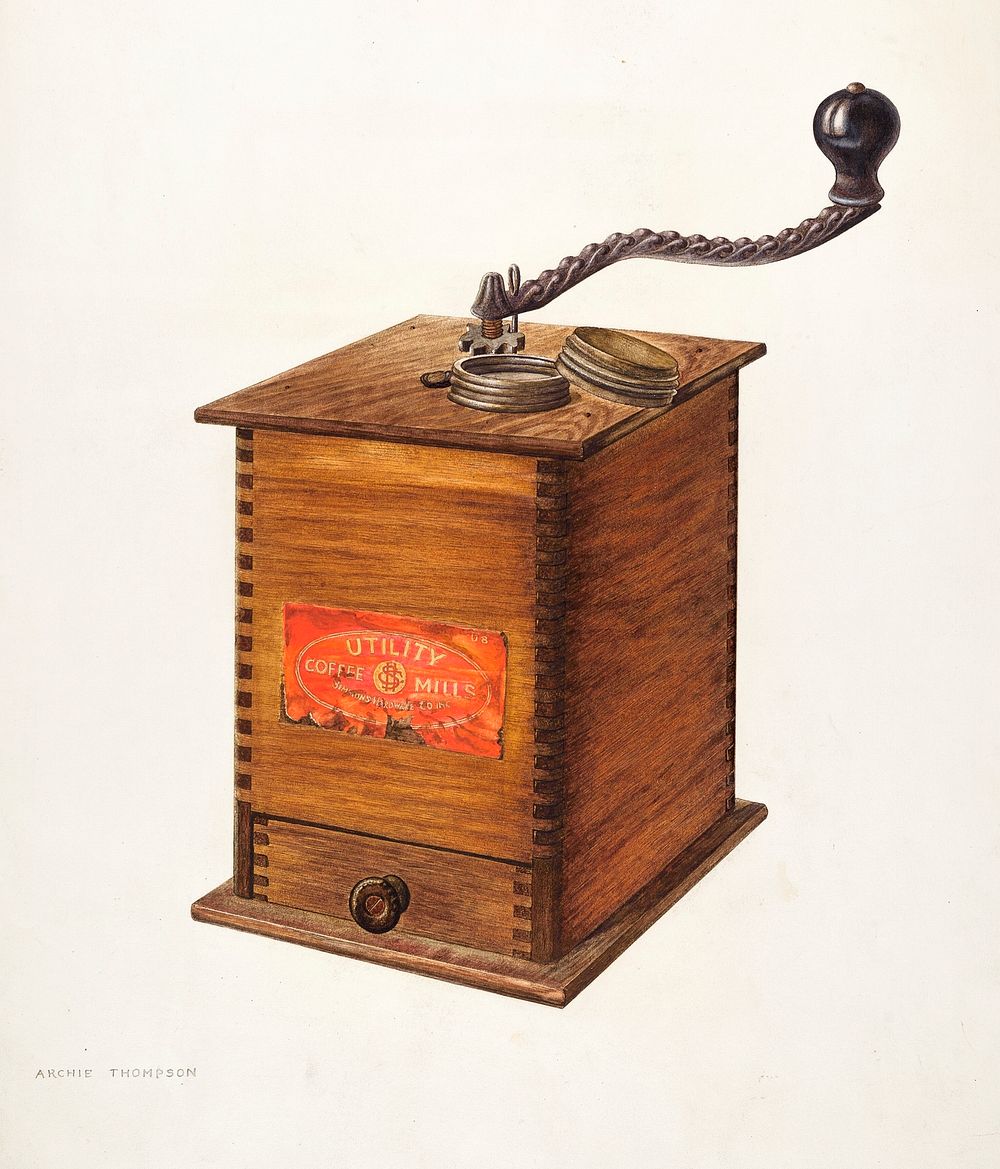 Coffee Grinder (ca. 1940) by Archie Thompson. Original from The National Gallery of Art. Digitally enhanced by rawpixel.