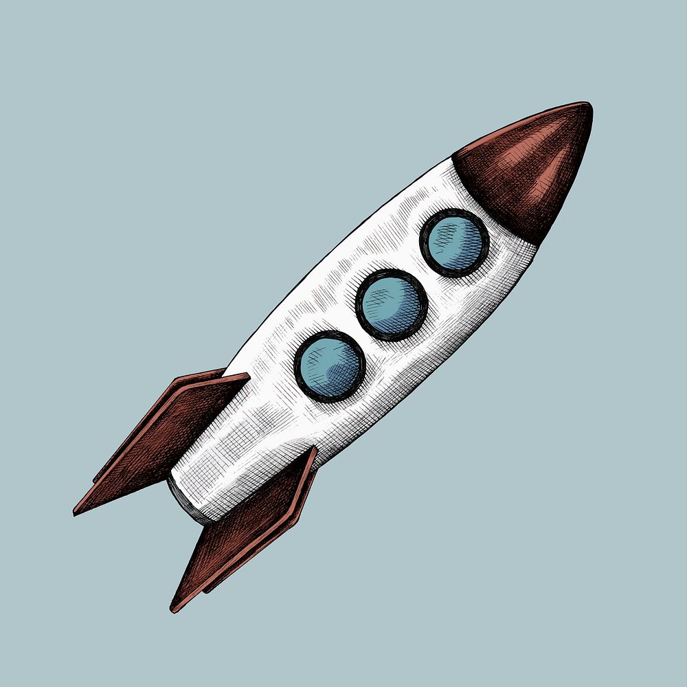 Hand drawn vintage rocket illustration