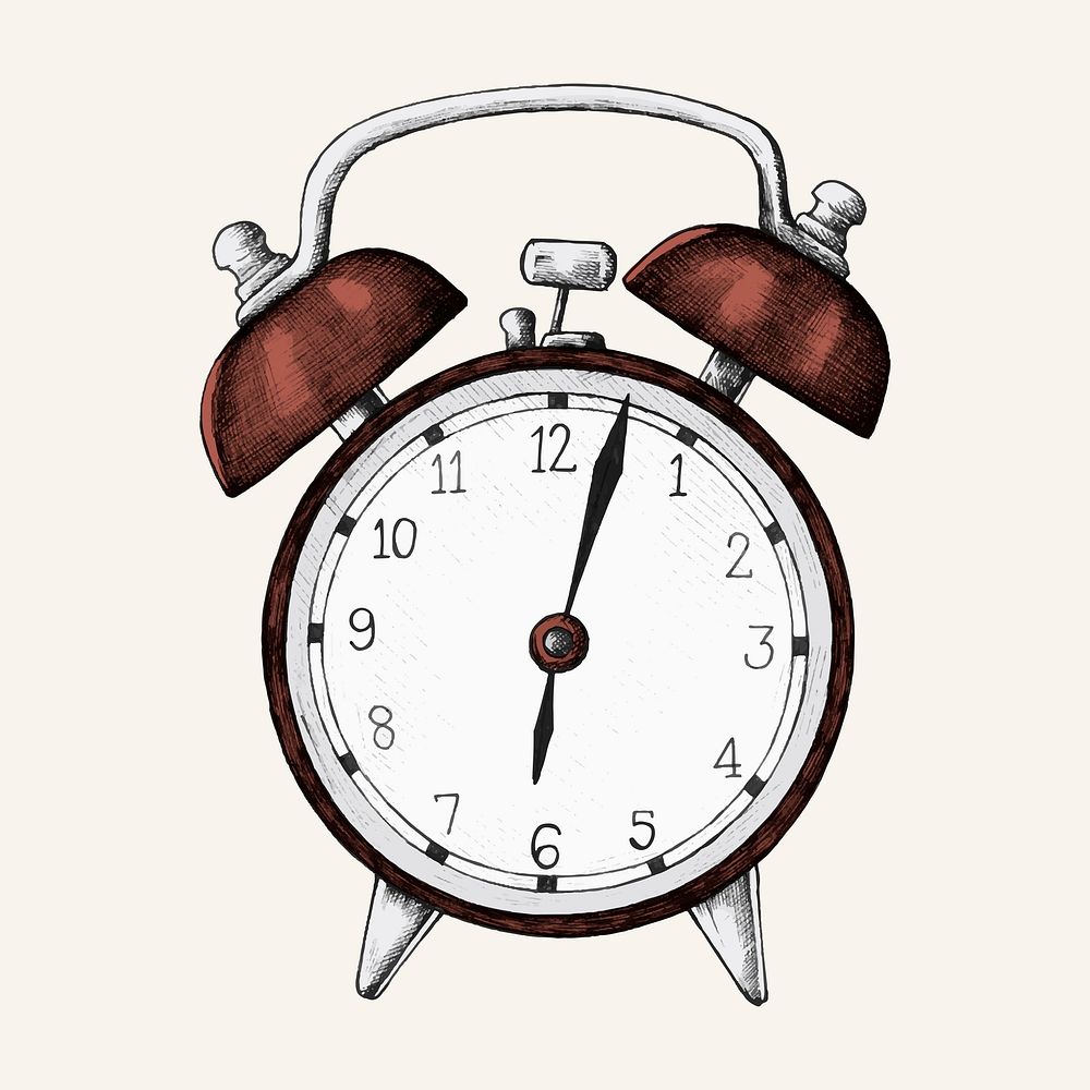 Hand drawn retro red alarm clock drawing