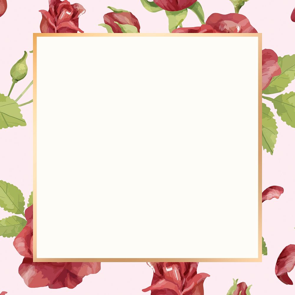 Gold square rose flower frame design resource 