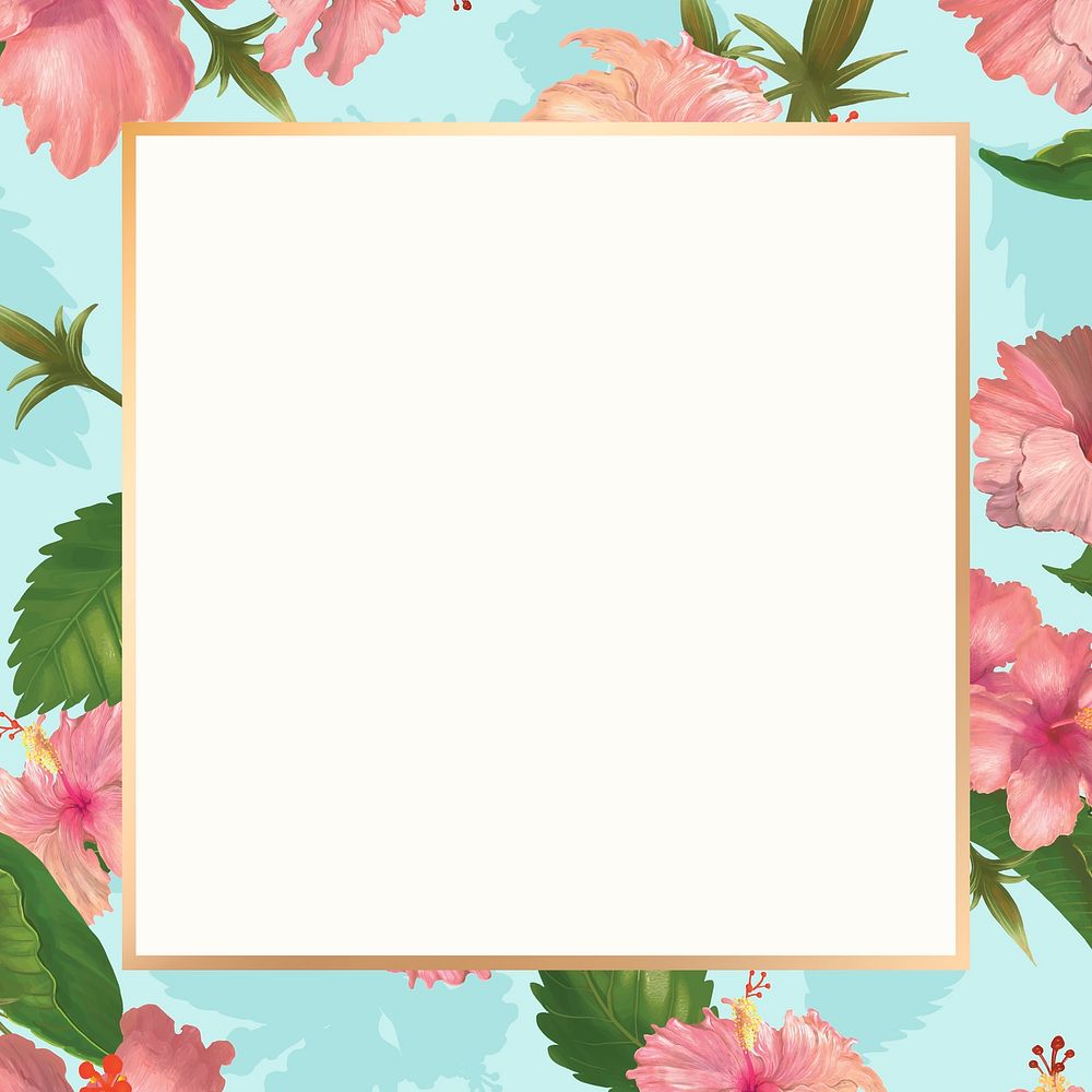 Gold square lily flower frame design resource 
