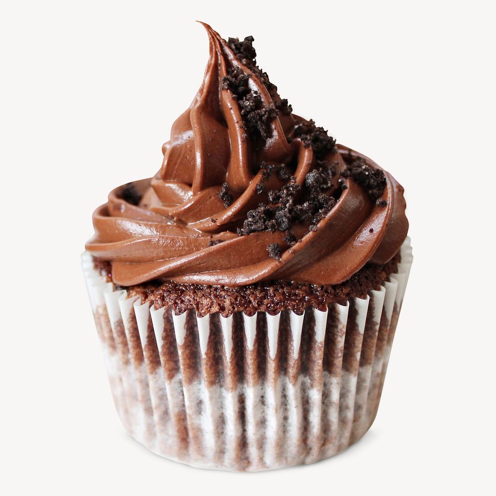 Chocolate cupcake sticker, dessert food isolated image psd