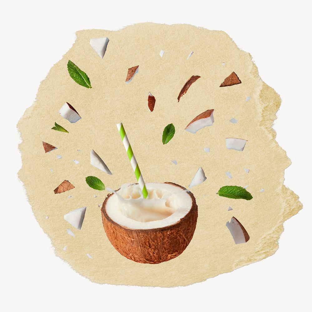 Coconut smoothie splash ripped paper, healthy drinks graphic