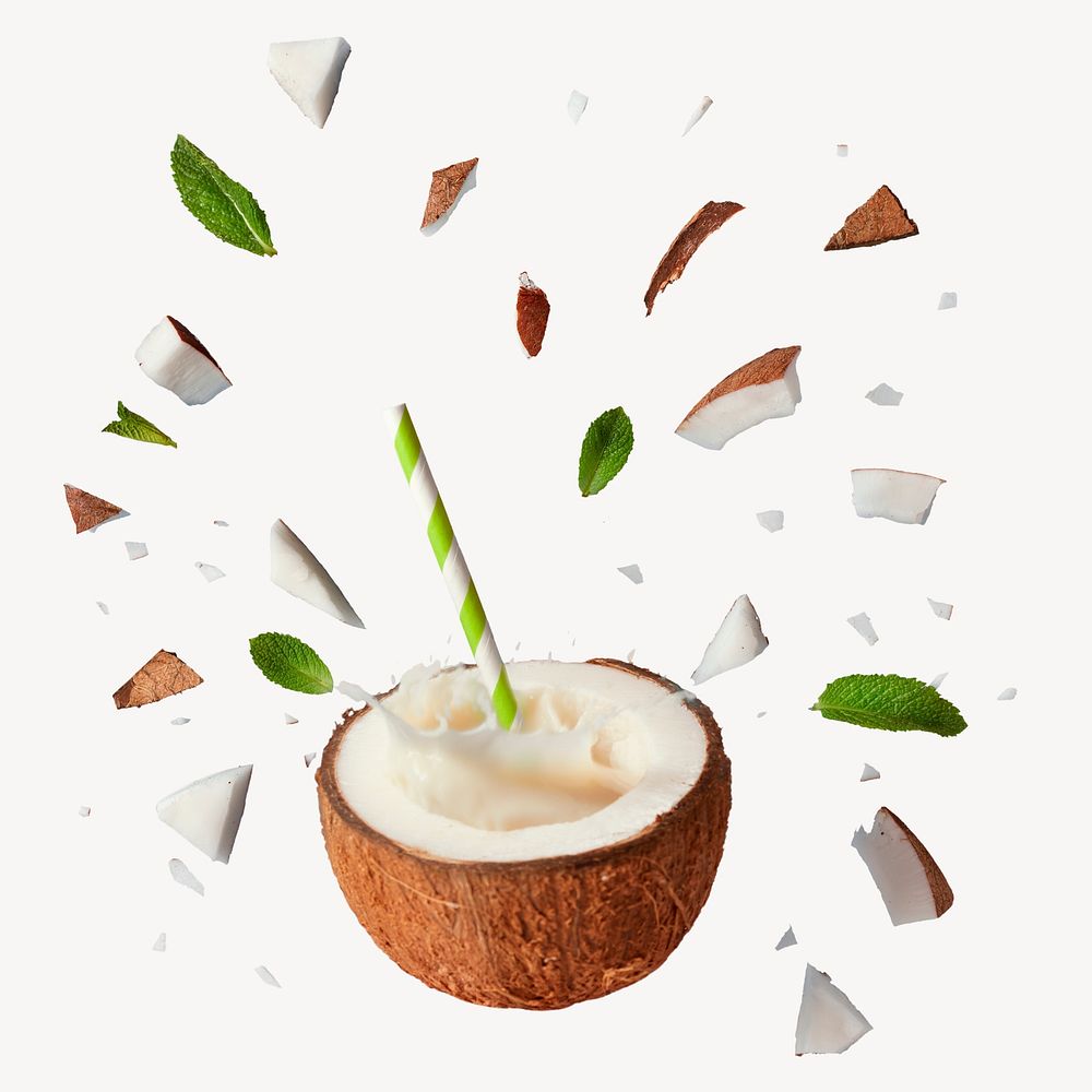 Coconut smoothie splash sticker, healthy drinks image psd