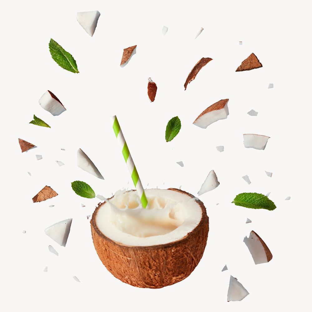 Coconut smoothie splash isolated image