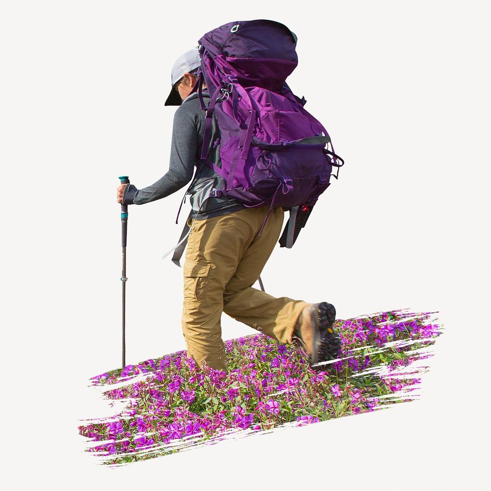Male hiker photo on white background