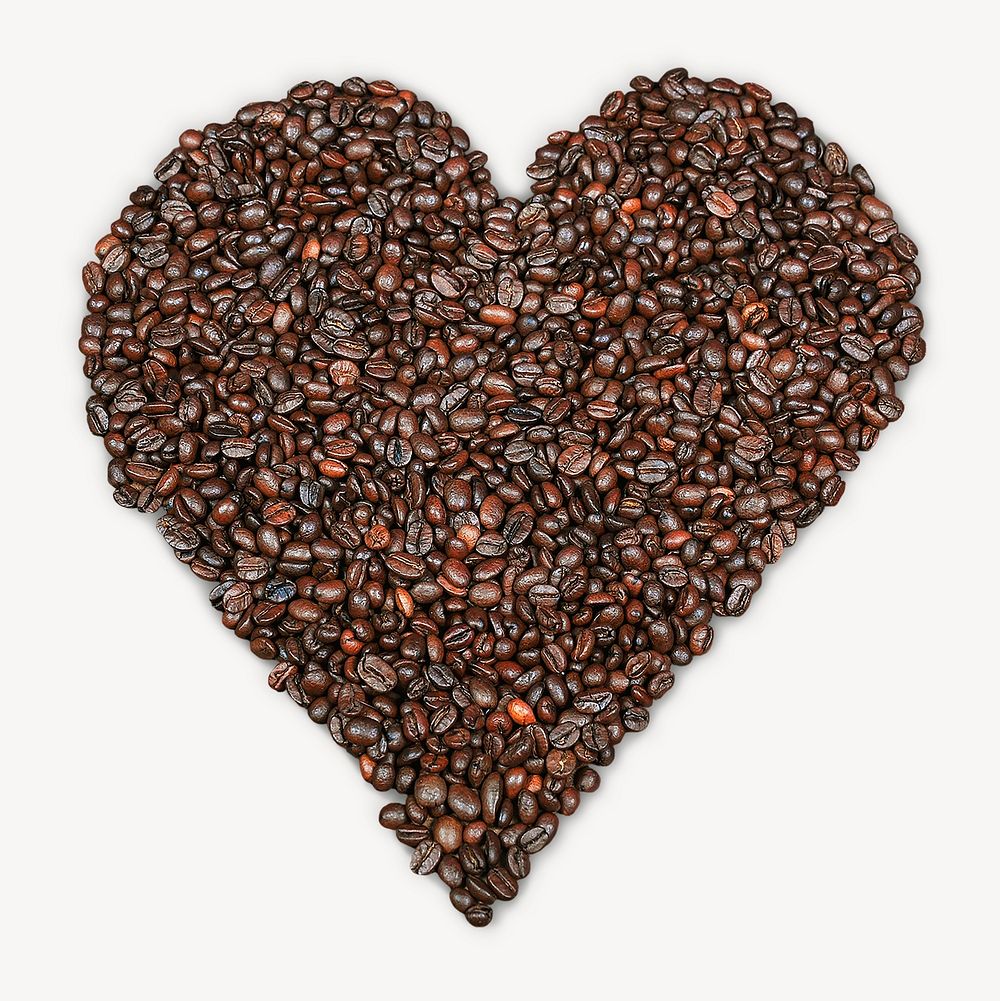 Coffee bean heart sticker, food art image psd
