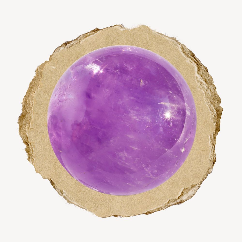 Purple crystal ball, ripped paper collage element