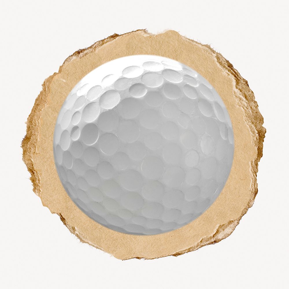 Golf ball, ripped paper collage element
