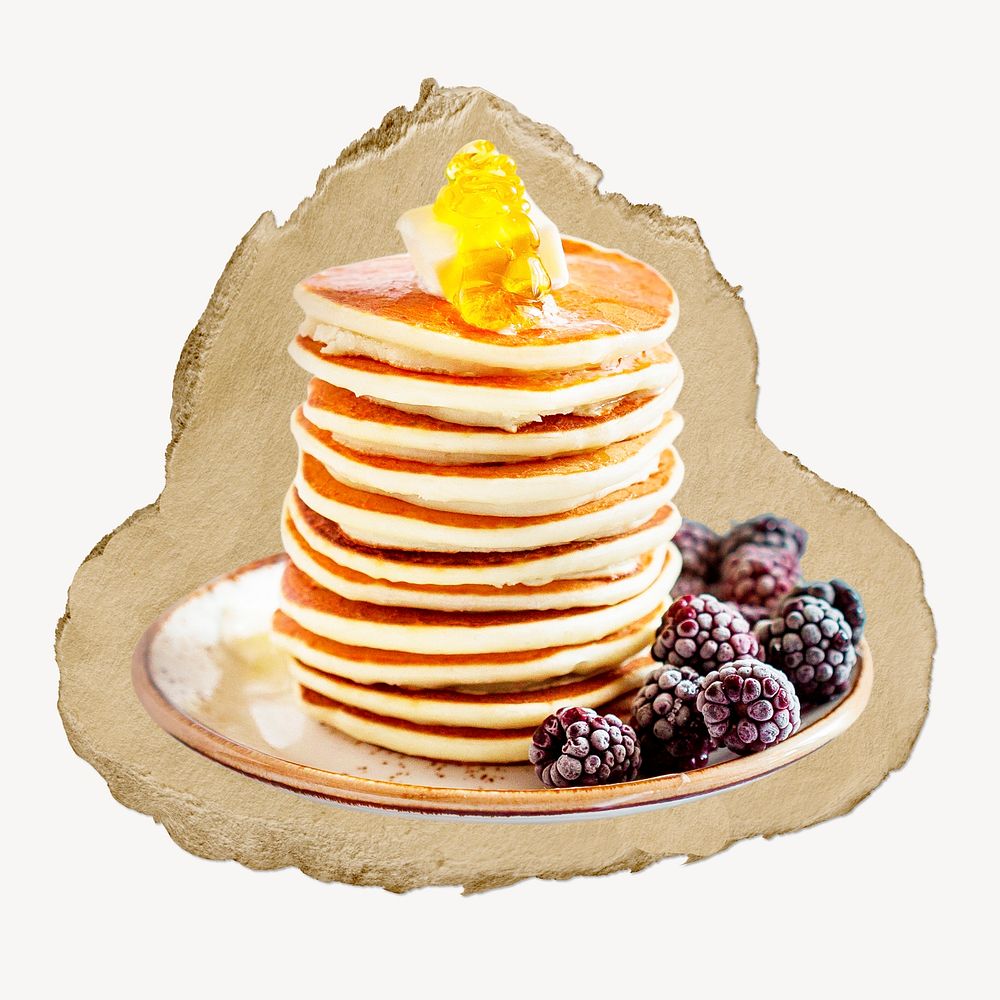 Delicious pancakes ripped paper, breakfast food graphics