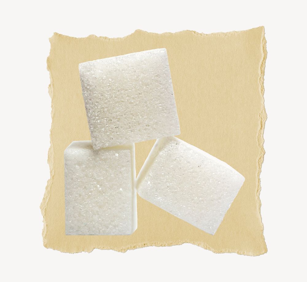 Sugar cubes ripped paper, food ingredient graphic